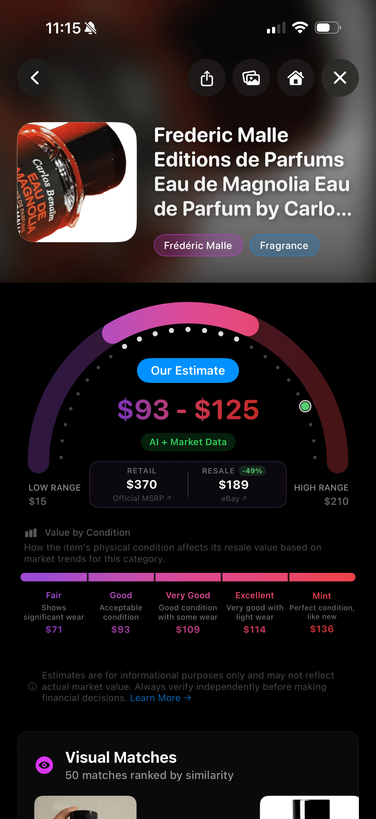 Appraiso valuation results screen