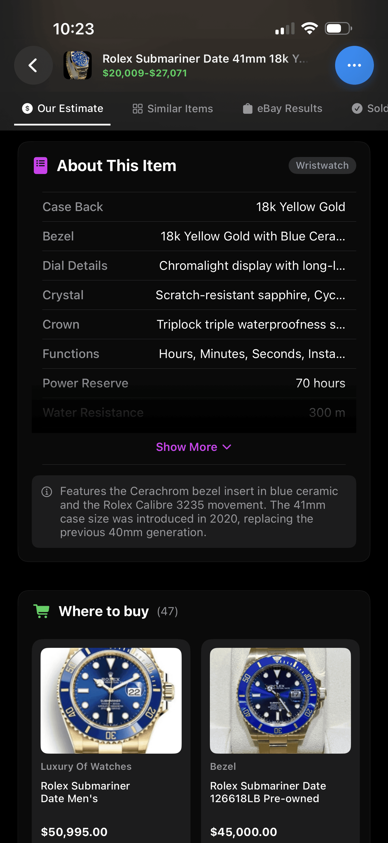 Detailed price breakdown